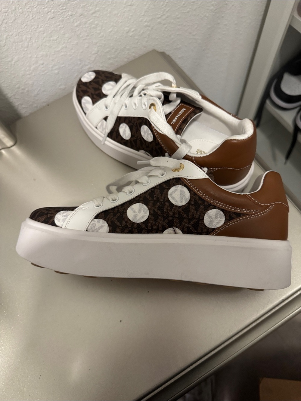 Michael Kors Brown & White MK Polka Dot Low-Top Sneakers - Picture 5 of 5